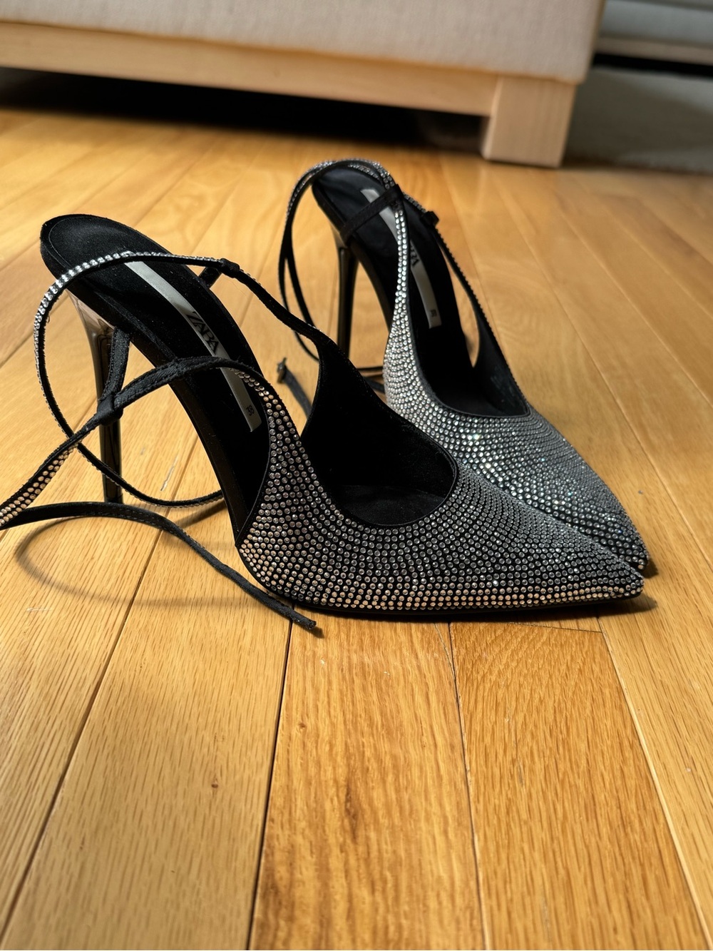 Zara Black Rhinestone Pointed-Toe Stiletto Heels